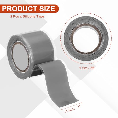 uxcell 2 Pcs Self Fusing Silicone Tape, 1" x 5ft Waterproof Water Leak Sealing Tape for Plumbing Pipe Hose Repair Handles, Grey - color: Grey, size: 1" x 5ft