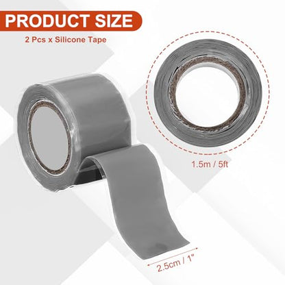 uxcell 2 Pcs Self Fusing Silicone Tape, 1" x 5ft Waterproof Water Leak Sealing Tape for Plumbing Pipe Hose Repair Handles, Grey - color: Grey, size: 1" x 5ft