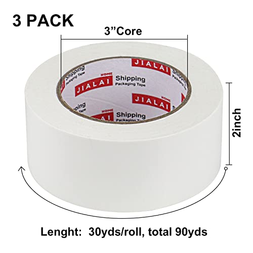 JIALAI HOME Duct Tape Heavy Duty - White Tape Duct 2 Inches x 30 Yards 3 Pack, 8.27 mil, Strong, Flexible, No Residue, All-Weather and Tear by Hand - for Repairs, Industrial, Professional Use - color: White
