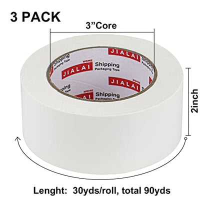 JIALAI HOME Duct Tape Heavy Duty - White Tape Duct 2 Inches x 30 Yards 3 Pack, 8.27 mil, Strong, Flexible, No Residue, All-Weather and Tear by Hand - for Repairs, Industrial, Professional Use - color: White