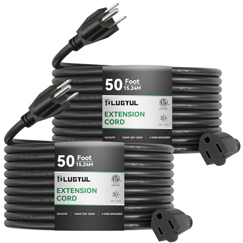 PLUGTUL 2-Pack Extension Cord 50 FT, 16/3 Outdoor Extension Cord Waterproof, Heavy Duty 3 Prong Extension Cord Black, 13A 1625W SJTW, ETL Listed, Great for Garden and Home - size: 50FT-2Pack