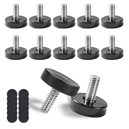 1/4” Thread Leveling Feet, 12 PCS Adjustable Furniture Levelers for Uneven Floors, Heavy Duty Screw-in Table Leg Levelers with Felt Pads, for Table, Cabinets, Chairs, Stool Legs