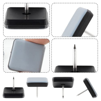 32pcs 1" (25mm) Nail on Furniture Sliders, Square Teflon Chair Feet Glides, Furniture Feet Glides Chair Leg Floor Protectors, Moving Sliders for Carpet, Cupboard (Grey, Black) - size: 1 inch (25mm)-32pcs
