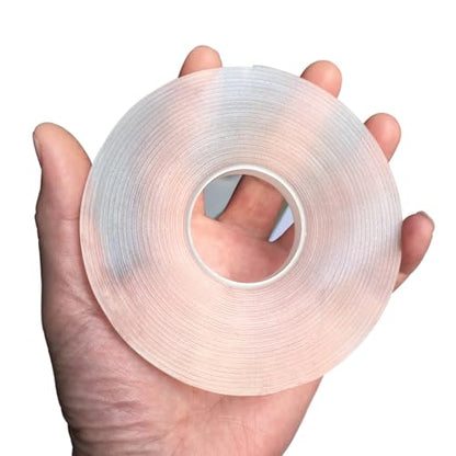 Double Sided Tape 33Ft(10m), Nano Clear Heavy Duty Mounting Tape, 0.4" Wide Reusable Washable Adhesive Strips for Walls, Car, Home, Phone Holder - No Residue & Strong Sticky