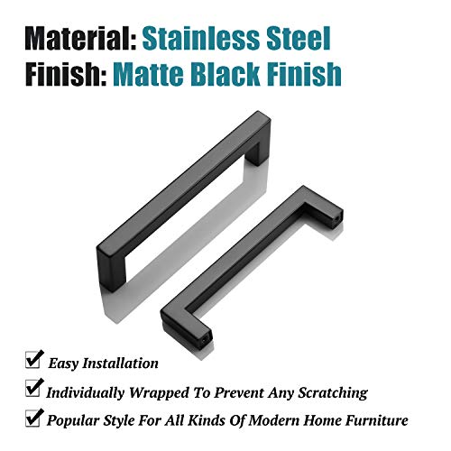 KNOBWELL 6 Pack 5 in Matte Black Kitchen Cabinet Door Handles - Stainless Steel Drawer Dresser Pulls Kitchen Cabinet Handles Black 6 Pack - 5" Hole Centers - color: Matte Black, size: Hole Center:5 inch(128mm)