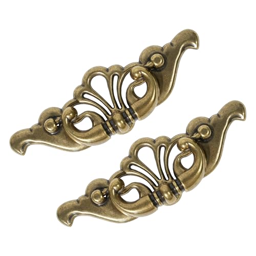 4-Pack Antique Brass Bail Drawer Pulls, 3-3/8" Hole Centers, Vintage Cabinet Handles for Dresser, Cupboard, Wardrobe
