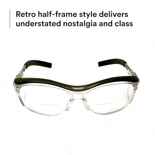 3M Safety Glasses with Readers, Nuvo Readers, +2.0 Diopter, Pack of 1, ANSI Z87, Clear Lens, Gray Frame, Soft Nose Bridge, Side Shields - color: Clear Lens (+2.0), Gray Frame, size: +2.0 Diopter