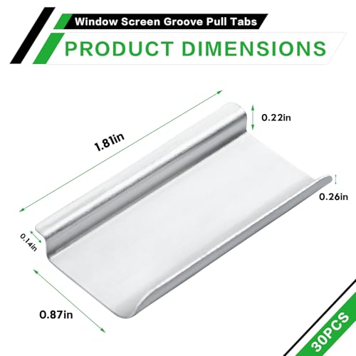 Universal Aluminum Window Screen Pull Tabs Replacement, 30-Pack Durable UV-Resistant Breakage-Proof Flat Groove (C-Shaped) Clip Tabs - Better Than Plastic
