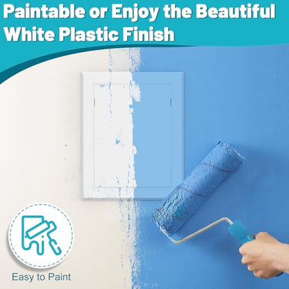 8" x 12" Self-Adhesive Wall Access Panel, White, ABS Plastic, Modern Style, Easy Install, Paintable, Wall & Ceiling Hole Cover for Plumbing, Electrical Cables, Wiring
