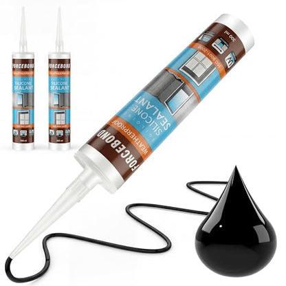 2 Pack Black Silicone Caulk, Neutral Black Caulking Waterproof, 10.1OZ Silicone Sealant for Filling Gaps and Cracks, Shower, Bathroom, Windows & Doors, Bathtub, RV, Pest Entry Blocking
