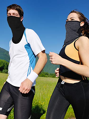 SATINIOR 4 Pcs Neck Gaiter with Ear Loops Neck Covers Bandana Cloth Face Gaiter Mask for Men Women Summer Non Slip Headwear - color: Black, Grey and Black