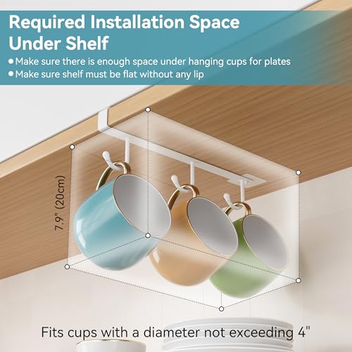 ECROCY Coffee Mug Holder Under Shelf, 3pcs Coffee Cup Holder Only Fits Flat Shelf Without Any Lip, Clip-On Mug Hooks No Drilling Free Damage - color: White