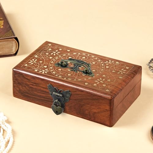 1 Set Retro Engraved Jewelry Box Hinges Hasp Catch Handles Lock Set, Decorative Hardware Kit with Screws for DIY Wooden Case Furniture Cabinet Suitcase Decoration and Repairs (Antique Bronze)