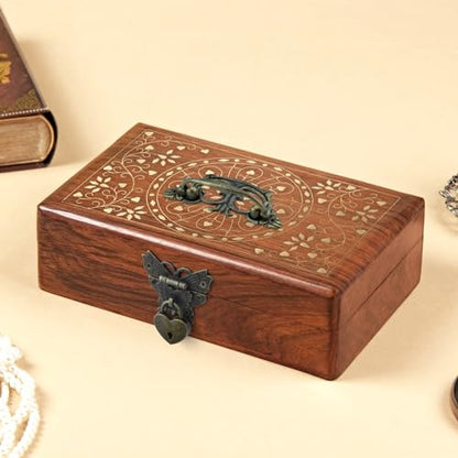 1 Set Retro Engraved Jewelry Box Hinges Hasp Catch Handles Lock Set, Decorative Hardware Kit with Screws for DIY Wooden Case Furniture Cabinet Suitcase Decoration and Repairs (Antique Bronze)