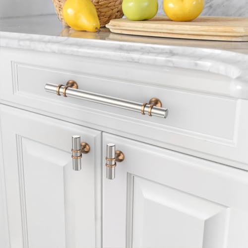 Asidrama 10 Pack 5 Inch(128mm) Brushed Satin Nickel and Champagne Bronze Kitchen Cabinet Handles, Cabinet Pulls Kitchen Cabinet Hardware Cupboard Handles Drawer Pulls - color: Nickel-Champagne Bronze, size: 5" Hole Center, style: 10 Pack