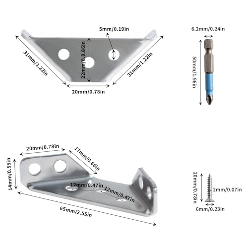 Trapezoid L Shelf Bracket Brace - Corner Connector: 15 Pack Angle Brackets Stainless Steel Support Joint with Mounting Hardware Used for Wood Chair Furniture Cabinetry Vanity Project Build Repair