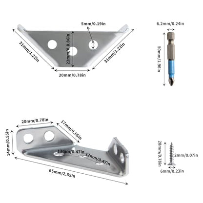 Trapezoid L Shelf Bracket Brace - Corner Connector: 15 Pack Angle Brackets Stainless Steel Support Joint with Mounting Hardware Used for Wood Chair Furniture Cabinetry Vanity Project Build Repair