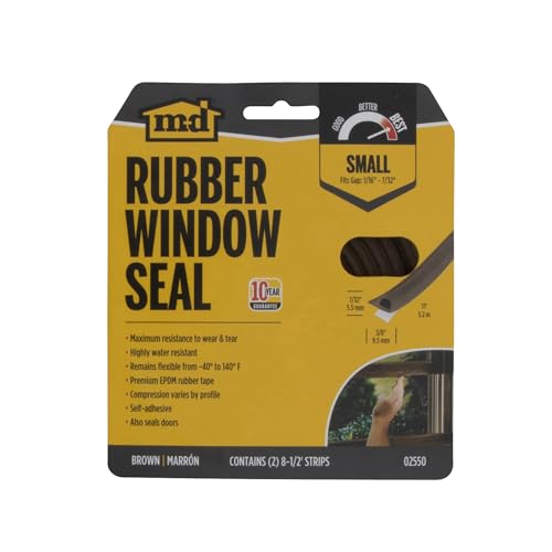 M-D Building Products 02550 7/32 in. x 3/8 in. x 17 ft. Brown Premium Rubber Window Seal for Small Gaps - color: Brown, size: 7/32 in. x 3/8 in.