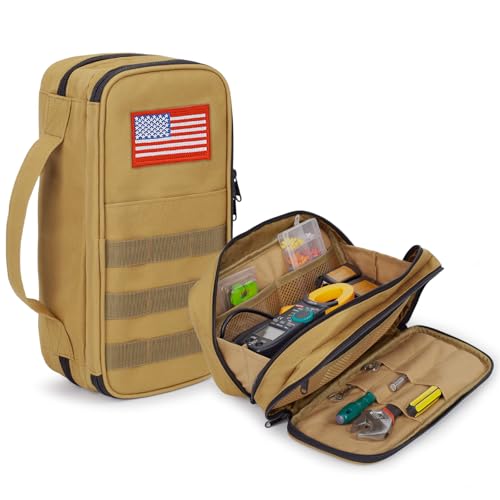 ATRIPACK Tactical Tool Bag for Men,Wide Mouth Tool Pouch with Water-Resistant, Multi-purpose Range Bags with Zipper Handle,Heavy Duty Small Tool box organizer for Repairman, Carpenters, Handyman - color: Brown