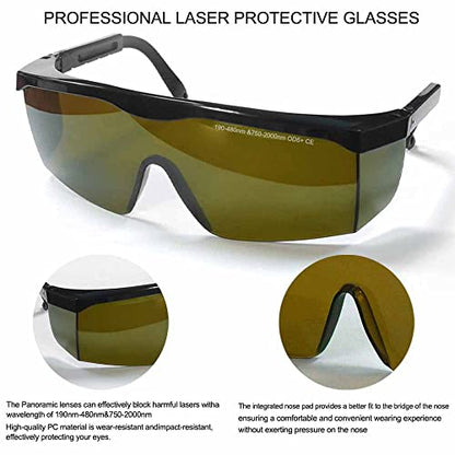 Laser Safety Glasses Eye Protection, OD 5+190nm-480nm &750nm-2000nm Wavelength IPL Laser Glasses Eye Protection, Infrared Light for Laser Engraving Safety Goggles with Adjustable Temples - color: Green