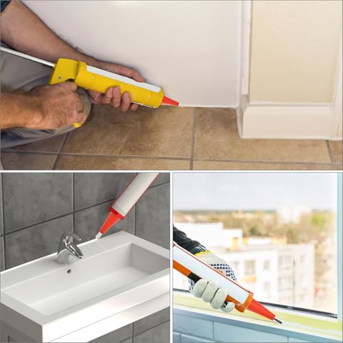 QWORK 32 Pcs Caulk Finisher Kit Stainless Steel Caulking Nozzle Tips with 18 Sizes V-Shaped Sealant Finishing Tool for Kitchen Bathroom Tile & Window Fits Sausage Guns