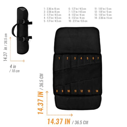 Under NY Sky Tool Roll Organizer, Heavy-Duty Wrench Bag, Portable Hand Tool Pouch for Mechanics, Electricians, and Hand Tools - color: 14 Slots Black