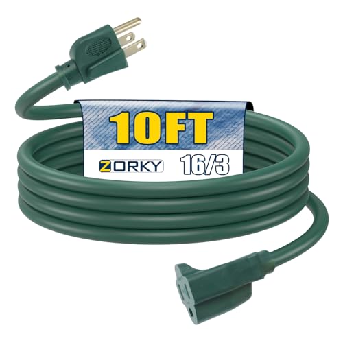 10ft Outdoor Extension Cord for Christmas Decorations - 16/3 Heavy Duty SJTW Waterproof Green Electrical Cable with 3 Prong Grounded Plug for Safety, Great for Lawn and Major Appliances - color: Green, size: 10ft