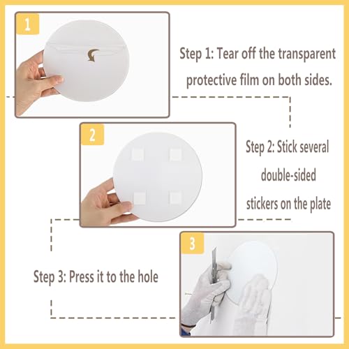 8 Pcs Ceiling Cover Plate, Screwless Wall Hole Cover, Plastic Flat Blank Wall Plate 5.91" with 50 Double-Sided Adhesive Stickers (Round) - style: Round