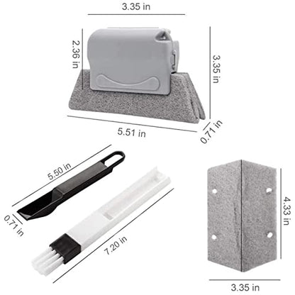 Magic Window Track Cleaner Tool Set - 3 Groove Gap Cleaning Brush + 2 Window Slot Clean Brush with Dustpan + 3 Replacement Cloth