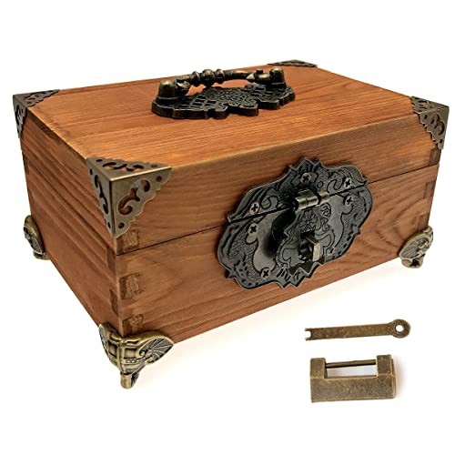 Jewelry Box Antique Lock Latch Hasp Hinges Handle Box Corner Protectors Kit for DIY Jewelry Box Bronze, Box not Included