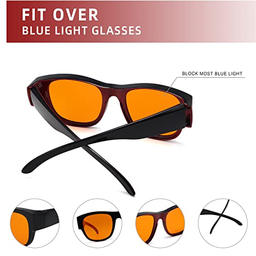 Eyekepper Mens Fit Over Blue Light Blocking Glasses Computer Gaming Eyeglasses for Women - color: 1802-black Red-100% Blue Light Blocking