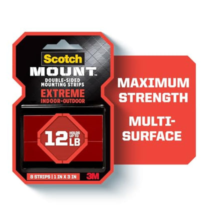 Scotch-Mount Extreme Mounting Strips, Double-Sided Heavy Duty Tape, 16 Strips Total (2 Packs of 8), 1 in x 3 in, Indoor/Outdoor, Black (414H-ST) - style: 16 Count