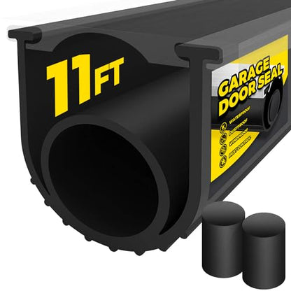 Holikme Garage Door Seals Bottom Rubber, Flexible EPDM Garage Door Seal, Garage Door Weather Stripping Kit Seal Strip Replacement, 5/16 Inch T-End, 4 1/8 Inch Width (11Ft, Black) - size: 11ft-black-epdm