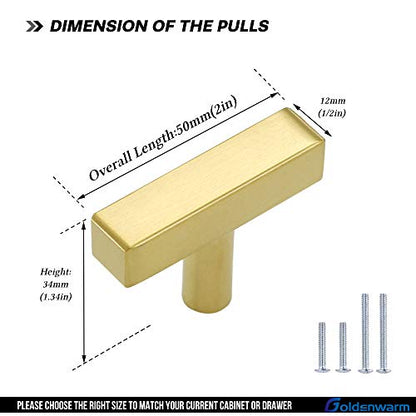 25 Pack Gold Cabinet Knobs Brushed Gold Drawer Knobs T Brass Cabinet Pulls for Kitchen Cupboard & Drawer Hardware - color: Gold, size: Single Hole Center