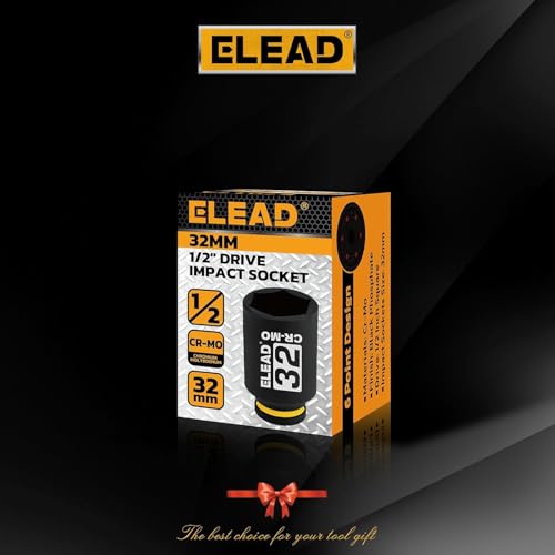 ELEAD 32 mm Socket 1/2" Drive Deep Impact Socket, Metric 6 Point 1/2-inch Drive Impact Axle Nut Sockets, CR-MO Nut Socket Set, Tools for Easy Removal of Axle Shaft Nuts - color: 32mm