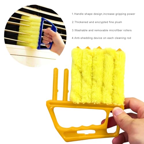 2 PCS Blind Cleaner Duster Tool, 7 Finger Handheld Duster Window Shutters Dusting Cleaner Brush, Washable Mini Blinds Dust Cleaning Tools for Car Air Conditioner Vent (Blue+Yellow) - color: Blue+yellow