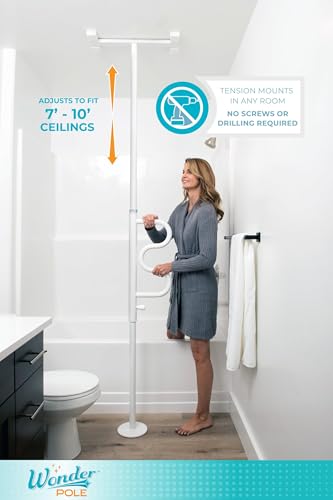 Stander Wonder Pole, Security-Pole and Curve Grab Bar, Tension Mounted Floor to Ceiling Transfer-Pole for Seniors, Elderly Adults, Bathroom Safety Assist and Stability Rail, Graphite - color: Graphite