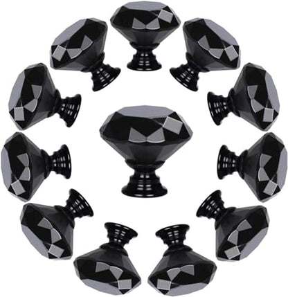 YourGift 6 Pack Drawer Knobs Diamond Shaped Crystal Glass 30mm Cabinet Knobs Pull Handles (30mm, 6 Pack, All Black) - color: All Black, size: 30 mm, 6 Pack