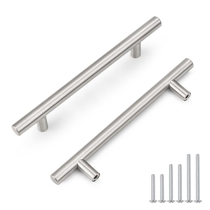 Probrico 5 Pack 128mm(5inch) Hole Centers Brushed Nickel Cabinet Handles Stainless Steel Drawer Handle Length 192mm(7.5inch) T Bar Dresser Pull Handle - color: Brushed Nickel, size: Hole Centers: 5"