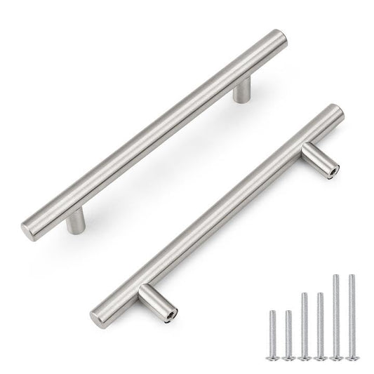 Probrico 5 Pack 128mm(5inch) Hole Centers Brushed Nickel Cabinet Handles Stainless Steel Drawer Handle Length 192mm(7.5inch) T Bar Dresser Pull Handle - color: Brushed Nickel, size: Hole Centers: 5"