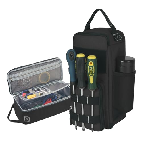 LAKE OF FIRE 12.6" Small Tool Bag Pouch for Men with Multiple Pockets, Waterproof Heavy Duty Tool Bag Organizer with Zipper and Portable Handle (Black) - color: Black