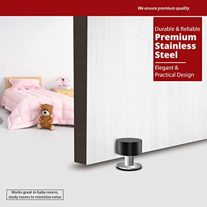 Door Stopper with Extra Sticker, Self-Adhesive Door Stop with Black Rubber Bumper & Stainless Steel Body - Heavy Duty Door Knob Wall Protector Sound Dampening for Home & Office Use - style: 1 Pack Black