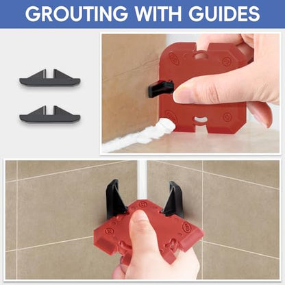 Goopreen Caulking Tool, 11 PCS Silicone Caulking Tool Kit, Caulk Remover Tool with 3 Metal Scrapers & Caulking Guide, Caulking & Grout Tools for Kitchen, Bathroom, Window, Sink&Tile Sealant Finishing