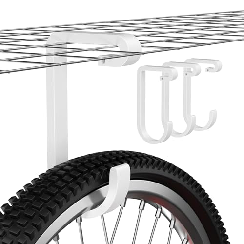 Thickened Hooks for Overhead Storage Racks,Garage Hooks for Ceiling,Add-On Storage Hook for Garage Ceiling Rack Wall Shelving,Heavy Duty Hanging Bike Hooks, Bike Hangers Bicycle Hooks 4 Pack, White - color: White