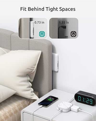 NUTICT Outlet Cover Extension Cord, Flat Plug Power Strip 3ft, 8 Outlets (4-2Pin)& 4 USB Ports (3 USB C), 13A/1625W, 1440J Surge Protector, Wall Mountable, Ideal for Home Improvement, Tight Spaces - size: 3FT (4-2 Prong Outlets)