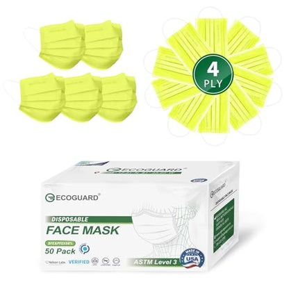 Disposable Face Masks Made in USA, 4 Ply for Families, Students, Breathable All-Day Wear & Safety, FSA HSA Eligible, ASTM Level 3 Medical Grade, 50 Pack, Green - color: Green, size: 50 Pack, style: Resealable Bag