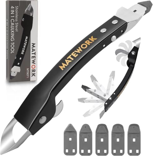 Caulking Tool Kit, Stainless Steel Caulk Remover Tool, 4 in 1 Grout Removal Tool, Sealant Finishing Tool with 5 Silicone Pads, Caulk Removal Tool for Shower Kitchen Bathroom Floor Window Sink, Black - color: Black
