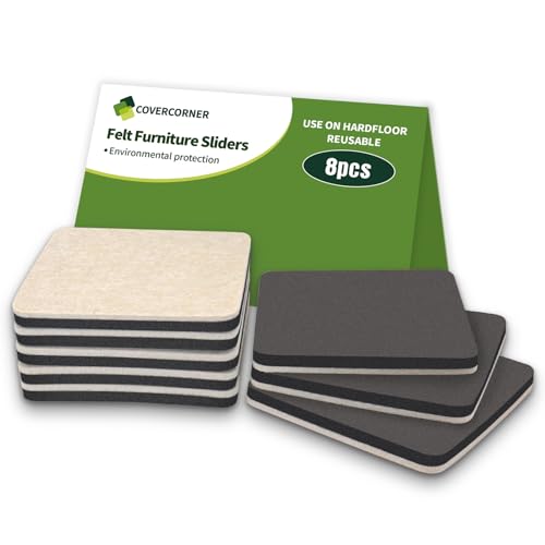 Furniture Sliders for Hardwood Floors 8 PCS - 5 inch Square Sliders for Moving Furniture – Felt Furniture Pads for Hardwood Floors - size: 8 PCS 5'' Beige