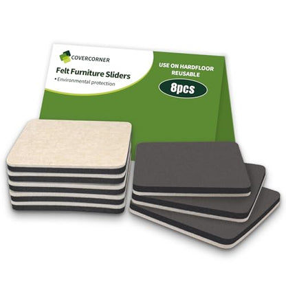 Furniture Sliders for Hardwood Floors 8 PCS - 5 inch Square Sliders for Moving Furniture – Felt Furniture Pads for Hardwood Floors - size: 8 PCS 5'' Beige