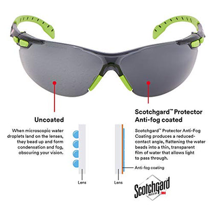3M Safety Glasses, Solus 1000, S1202SGAF, ANSI Z87, Scotchgard Anti-Fog, Gray Lens, Green/Black Frame, Padded Temple, Soft Nosebridge, UV Protection, Premium Eye Protection - size: Single, style: Gray Lens, Green/Black Frame